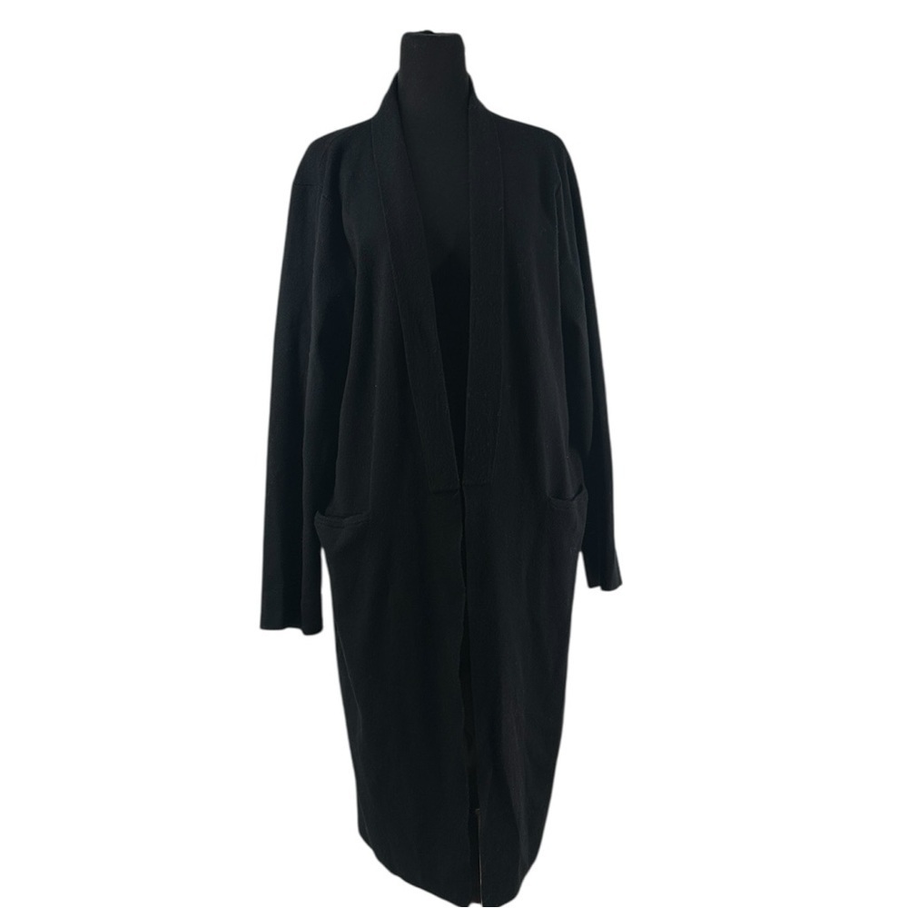 Oak + Fort cardigan black coatigan open front knit minimalist career sz M